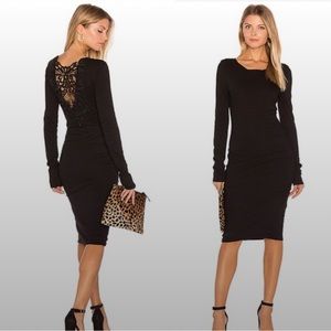 Pam & Gela Long Sleeve Ruched Dress with Lace Back, Size: Petite